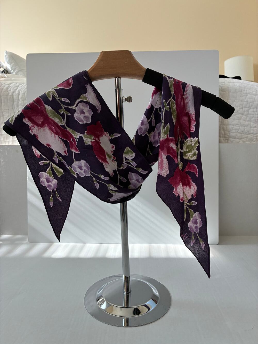 Vera Neumann Scarf Vintage Purple Abstract Pink Floral Wearable Art 68" x 7"